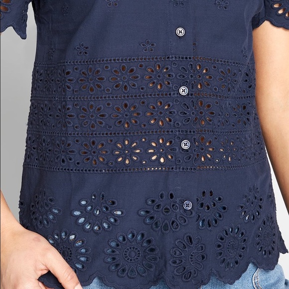 ModCloth Navy Eyelet Success top - Picture 3 of 10